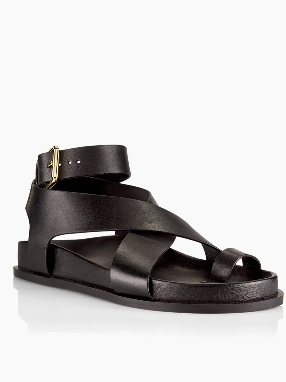A.Emery Jalen Black Leather Criss Cross Toe Ring Sandals Minimalist Sz 36